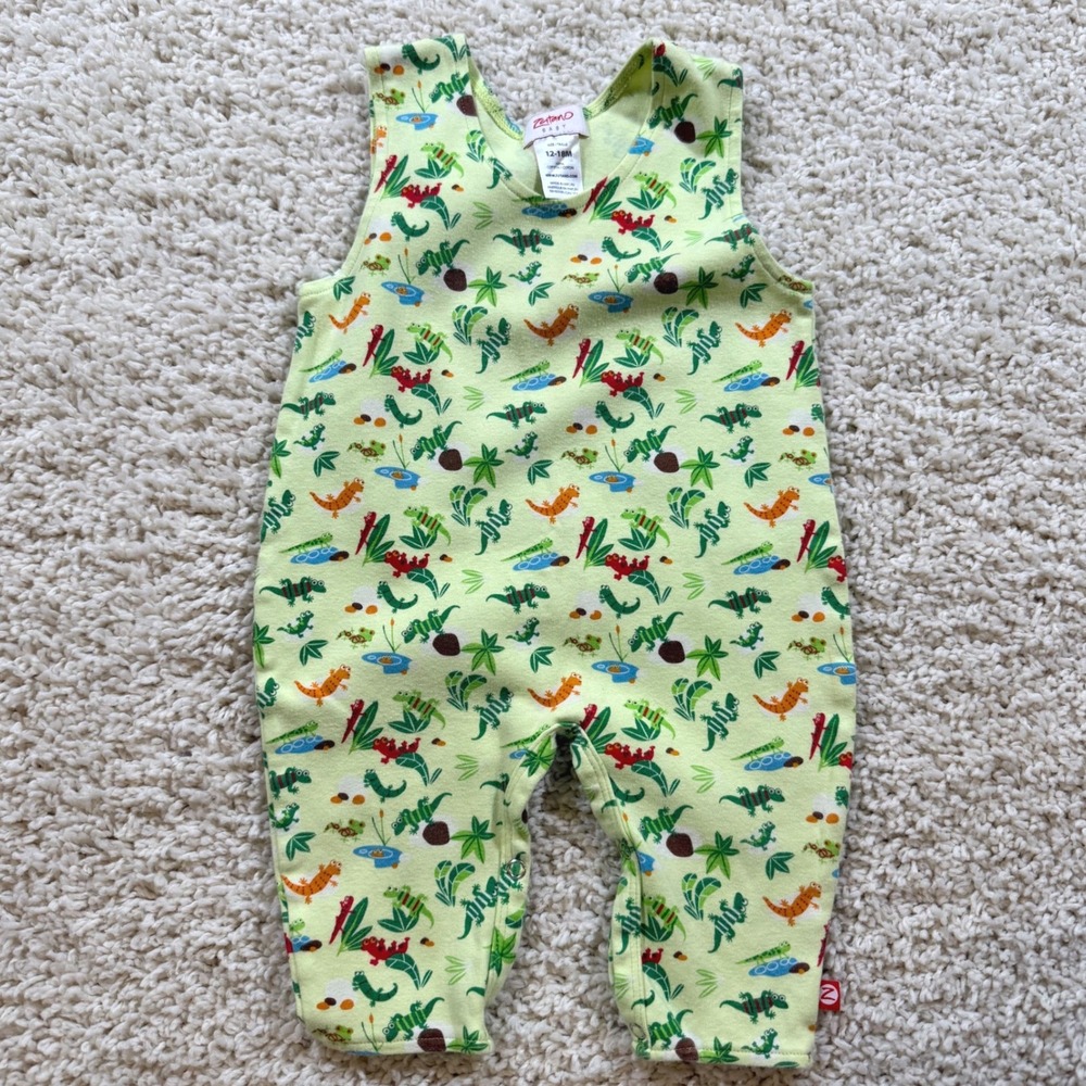 Vintage Zutano Baby Lizard Print Sleeveless Romper 12-18 M Reptiles Tropical